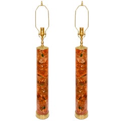 Pair of Fragmented Orange Resin Table Lamps by Pierre Giraudon