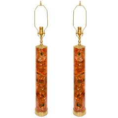 Vintage Pair of Fragmented Orange Resin Table Lamps by Pierre Giraudon