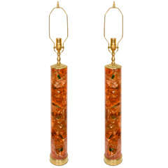 Pair of Fragmented Orange Resin Table Lamps by Pierre Giraudon 10