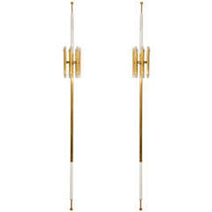 Pair Of Brass Mounted Pole Floor Lamps