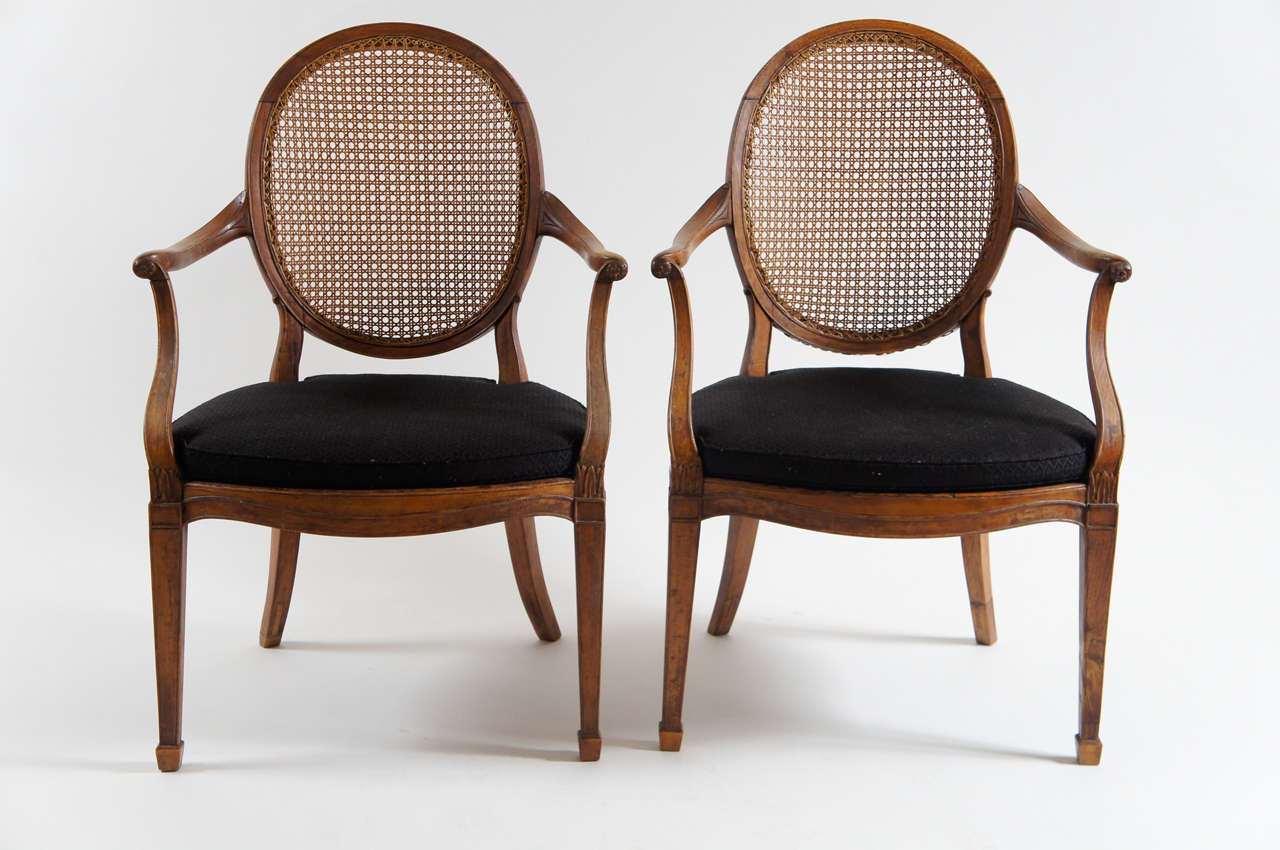 Pair of Hepplewhite Style Caned Armchairs-Denmark, c. 1790
