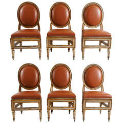 Extraordinary Set of Six Italian Parcel Gilt Dining Chairs, Naples c. 1785