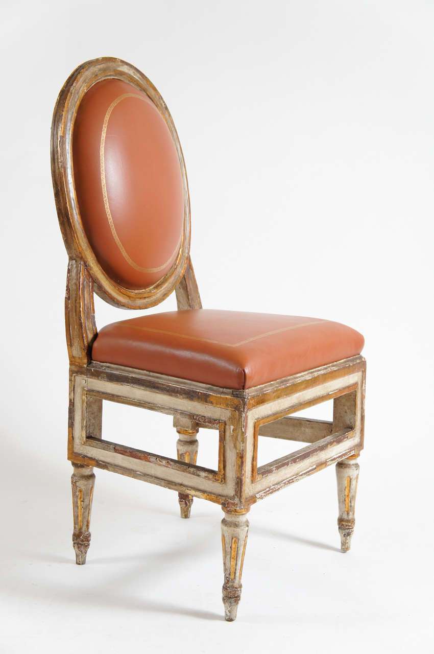 Extraordinary Set of Six Italian Parcel Gilt Dining Chairs, Naples c. 1785 In Excellent Condition In Kinderhook, NY