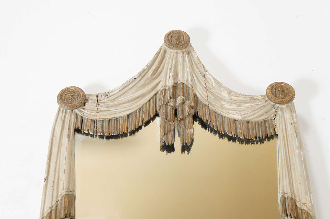Neoclassical Exceptional Italian Carved Wood Drapery Mirror, c. 1800