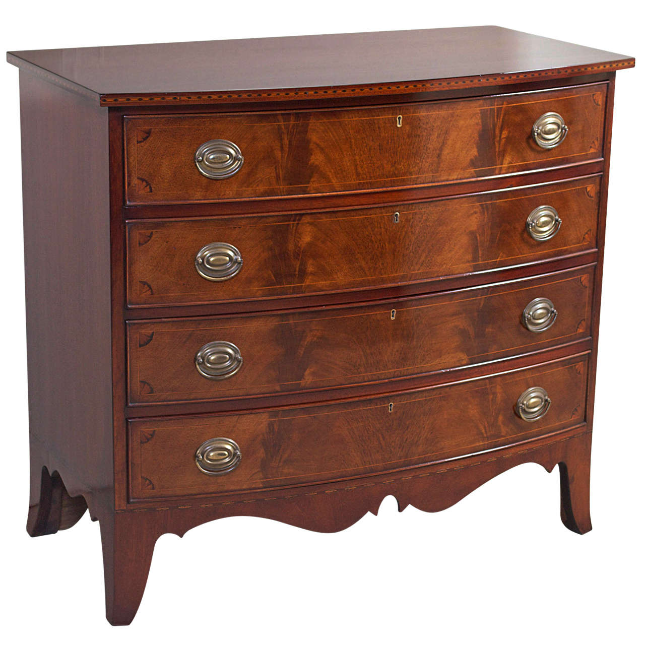 Federal Style Inlaid Flame Mahognay Bowfront Chest of Drawers at 1stdibs