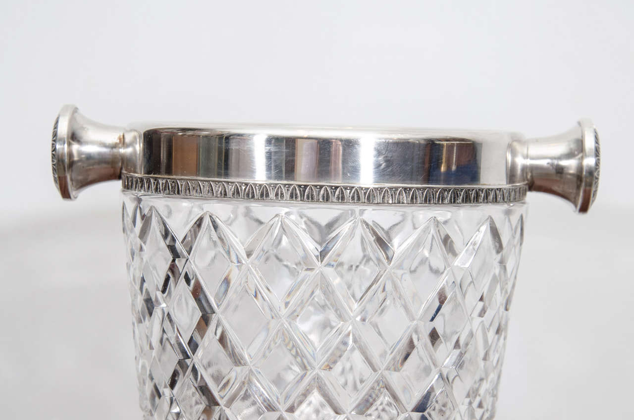 Mid-20th Century European Silver Cut Crystal Champagne Cooler For Sale