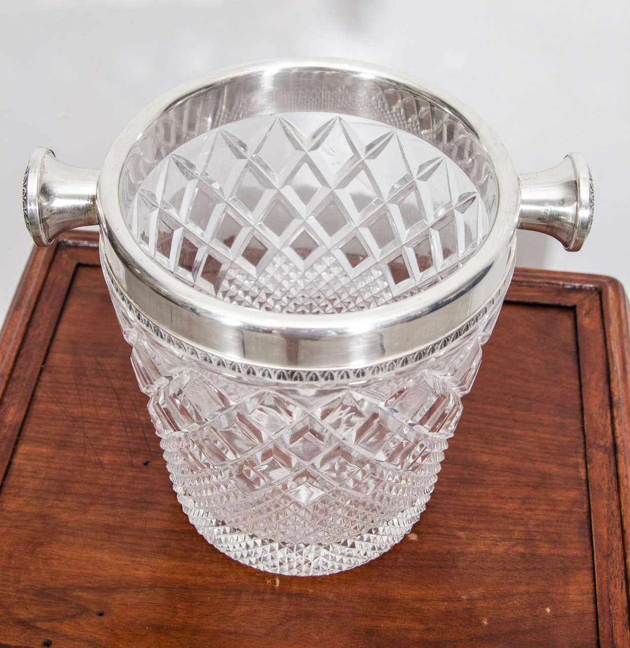 European Silver Cut Crystal Champagne Cooler For Sale 1