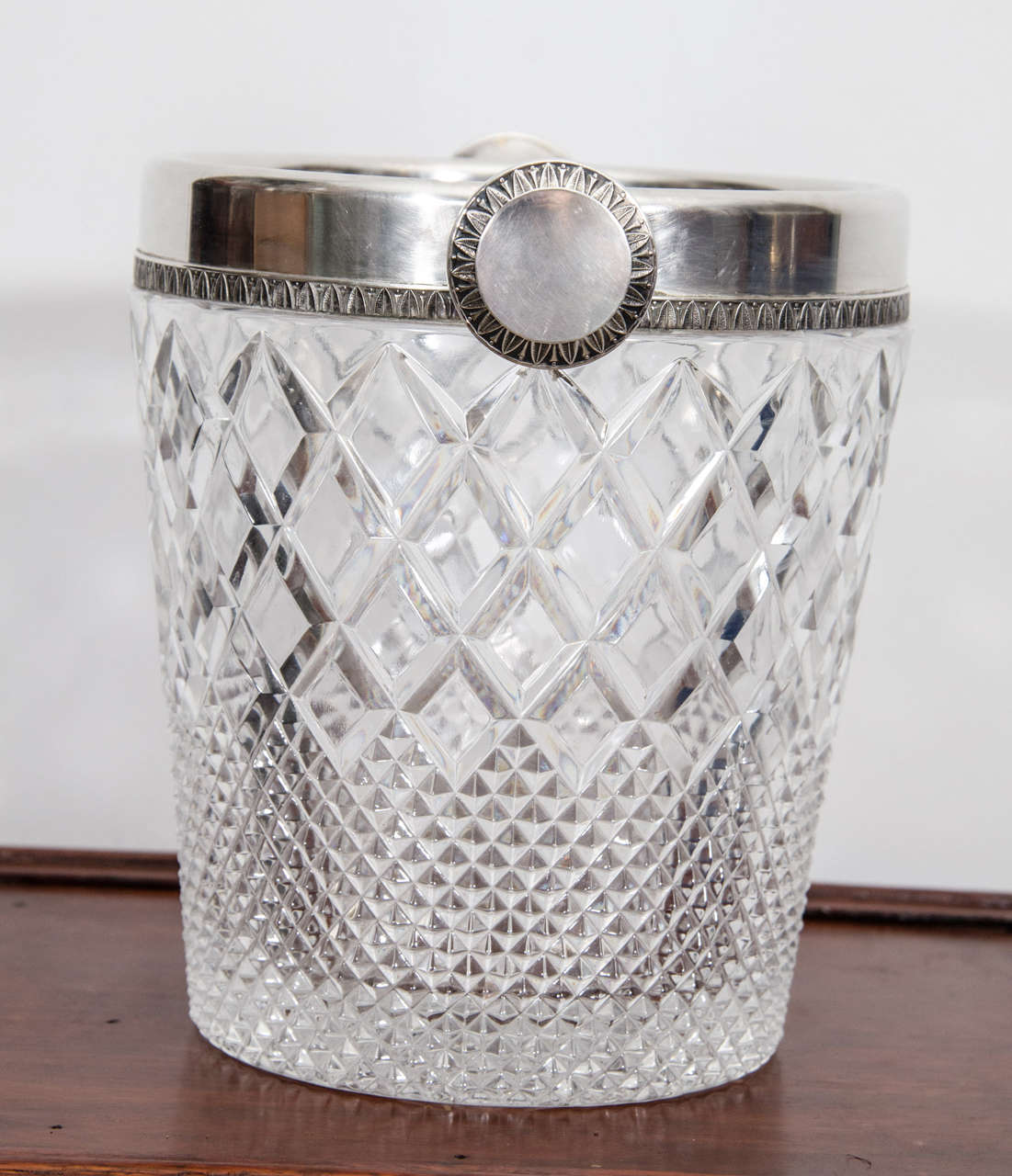 European Silver Cut Crystal Champagne Cooler For Sale 2