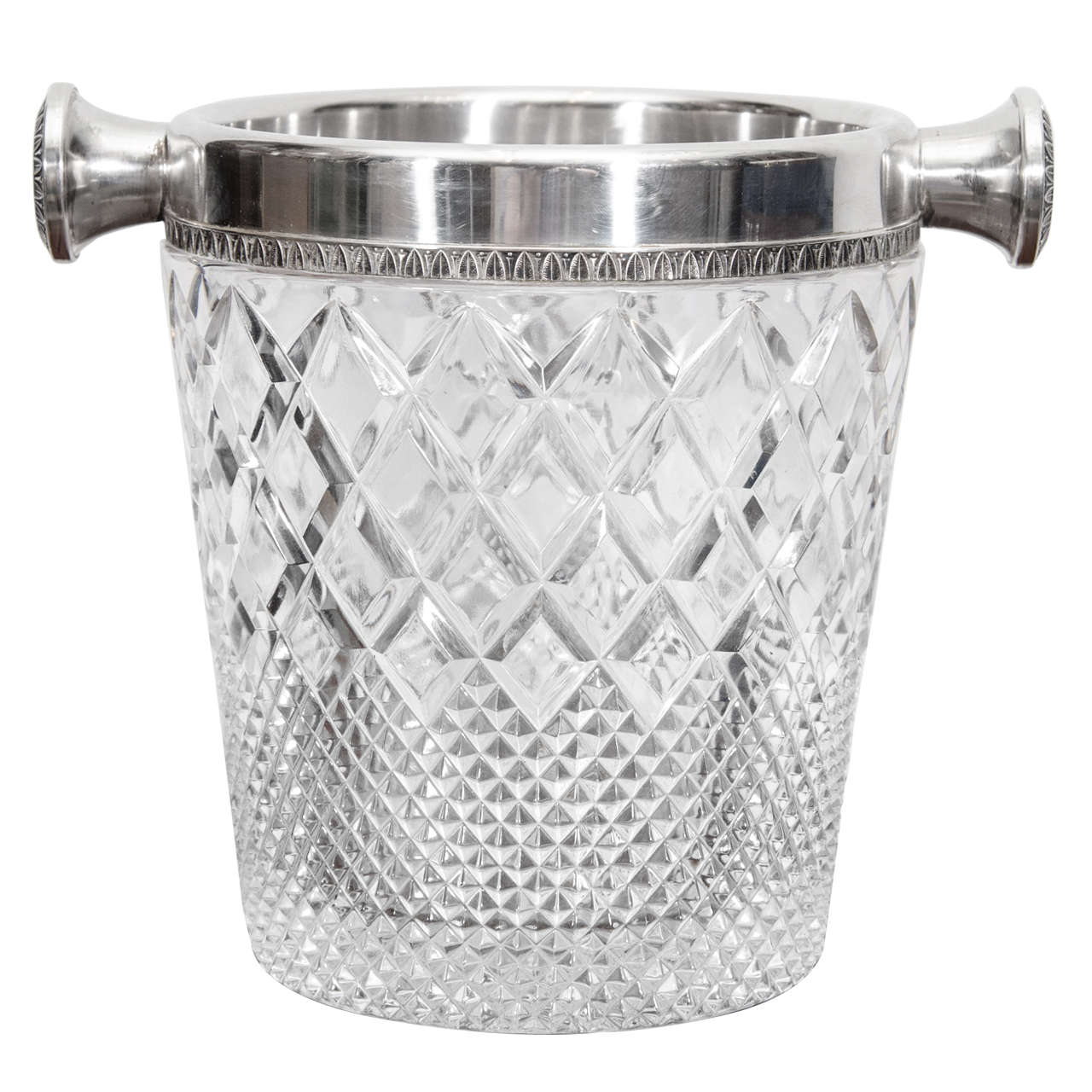 European Silver Cut Crystal Champagne Cooler For Sale