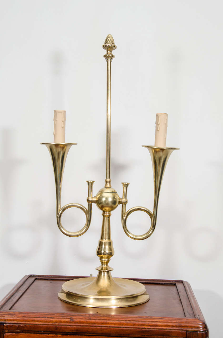Vintage brass French horn/ trumpet bouillotte lamp