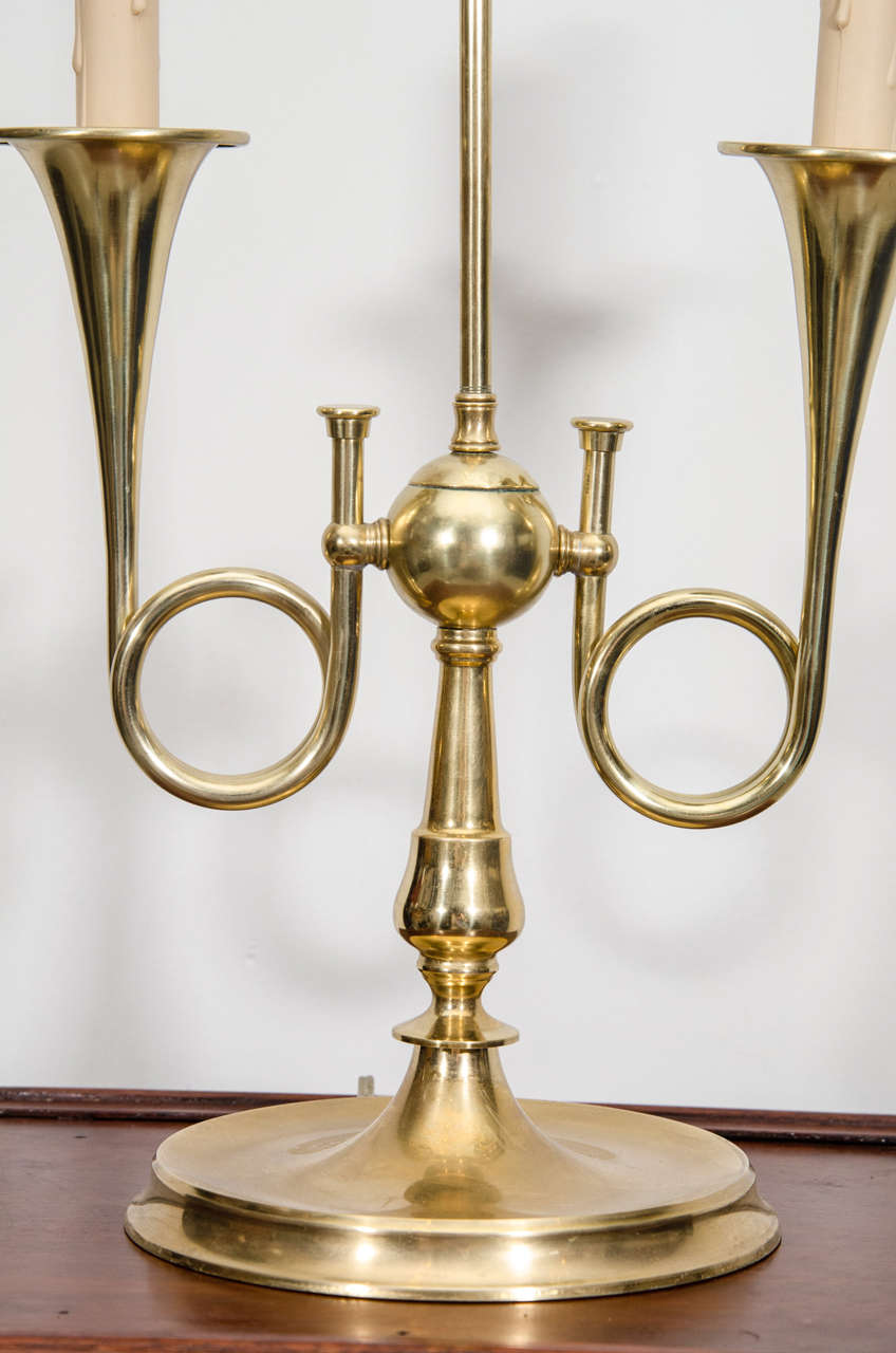 Brass French Horn/ Trumpet Bouillotte Lamp In Excellent Condition For Sale In New York, NY