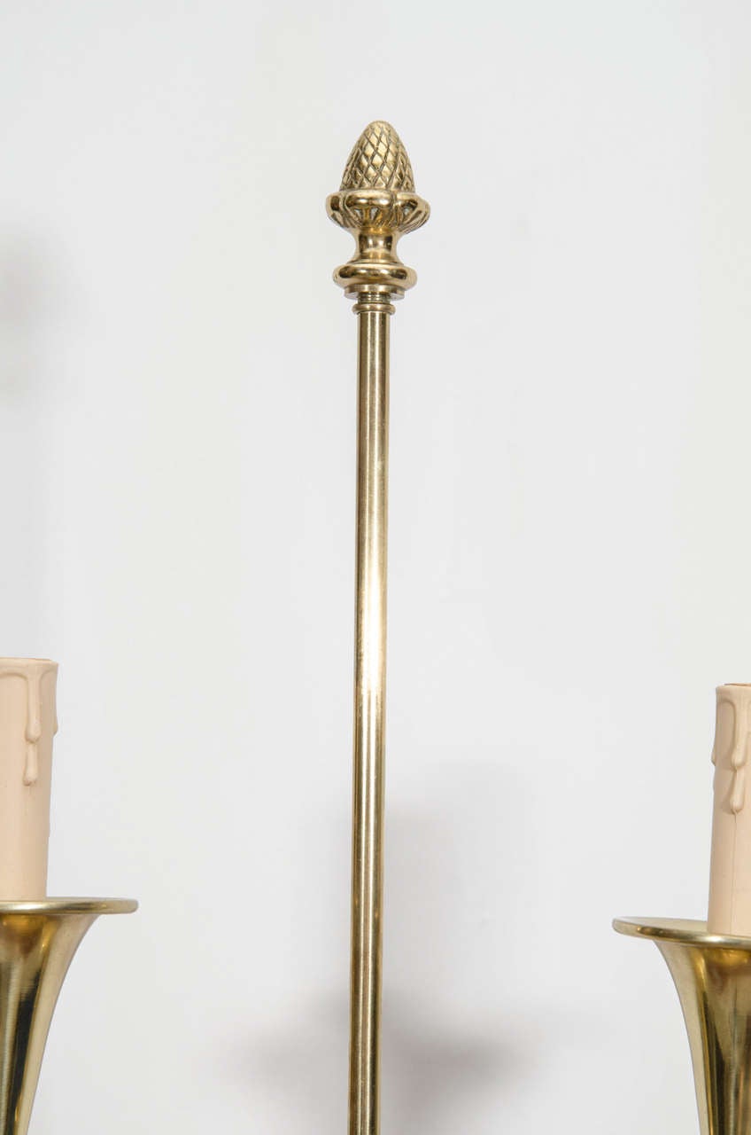 Mid-20th Century Brass French Horn/ Trumpet Bouillotte Lamp For Sale