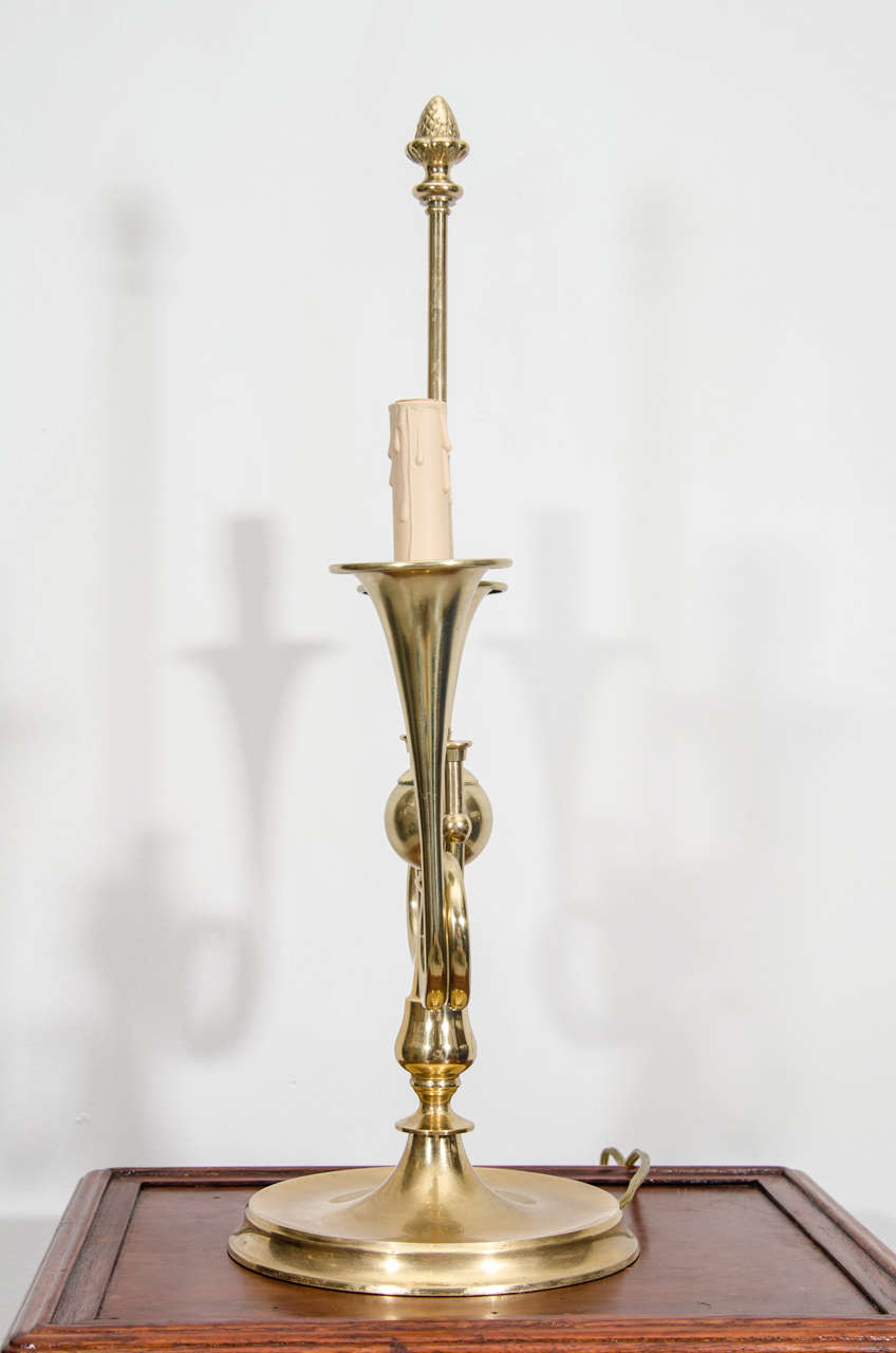 Brass French Horn/ Trumpet Bouillotte Lamp For Sale 3