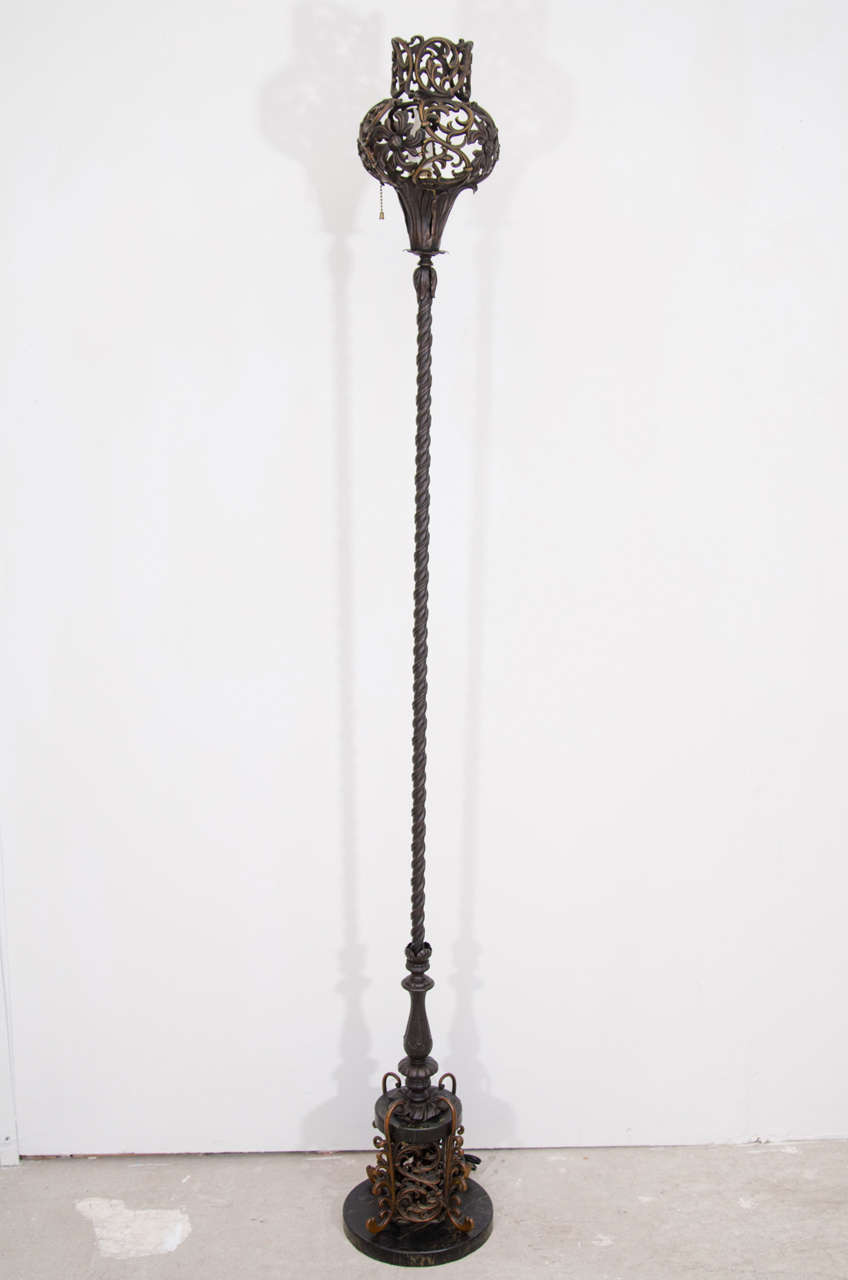 Italian Wrought Brass and Iron Floor Lantern
