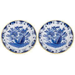 A Pair of Antique Blue and White Dutch Delft Chargers