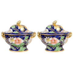 A Pair of Coalport Sauce Tureens with Cobalt Blue Ground