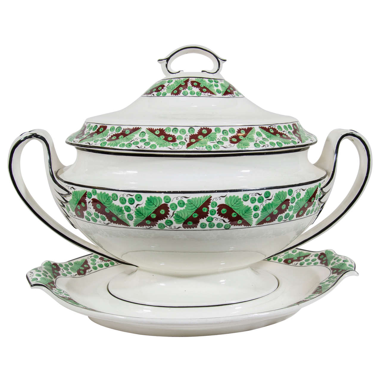 An Antique Spode Creamware Soup Tureen with Oak leaves and Acorns at