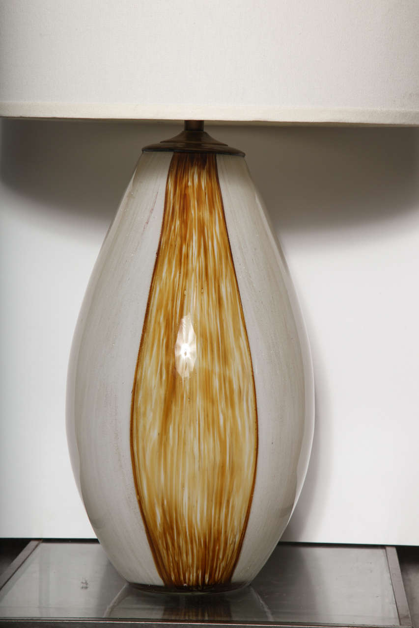 Italian Pair Of White and Amber Murano Glass Table Lamps