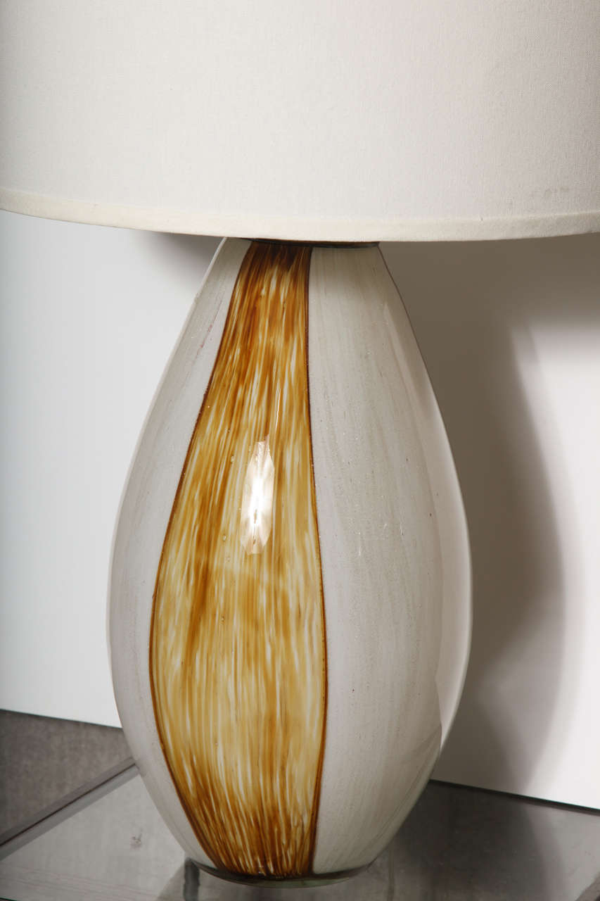 Pair Of White and Amber Murano Glass Table Lamps In Excellent Condition In Valley Stream, NY
