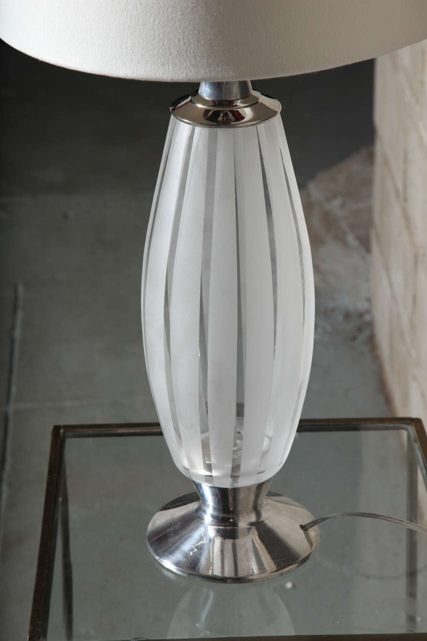 Mid-Century Modern Pair of Etched Glass Table Lamps