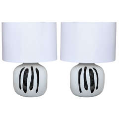 Pair of Black and White Murano Table Lamps