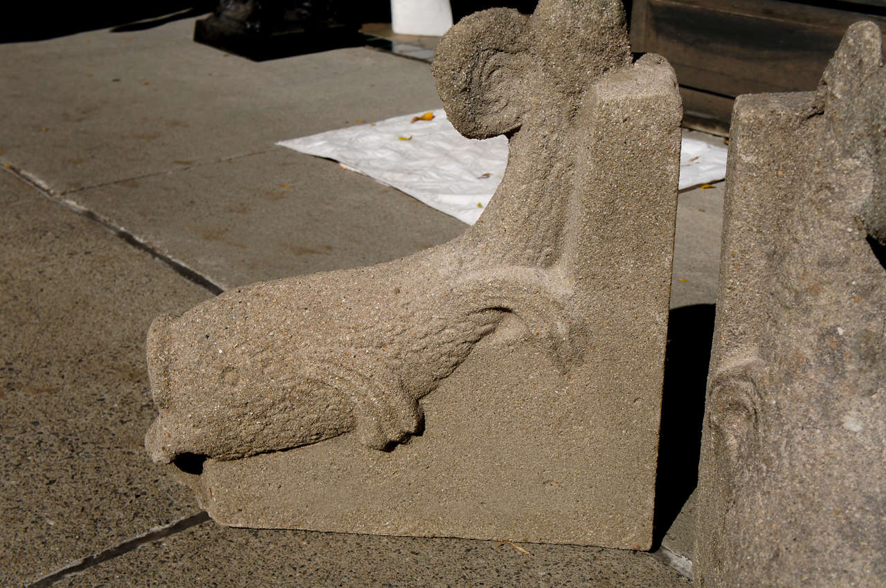 A Fine & Unusual Pair of Cast Stone Dolphin Corbels In Good Condition In Hudson, NY