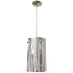 Cylindrical Chrome Pendant Ceiling Fixture with Opague Glass Shade 9