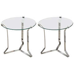 Pair of Glass and Nickel "X" Base Tables with Clip Detail 5