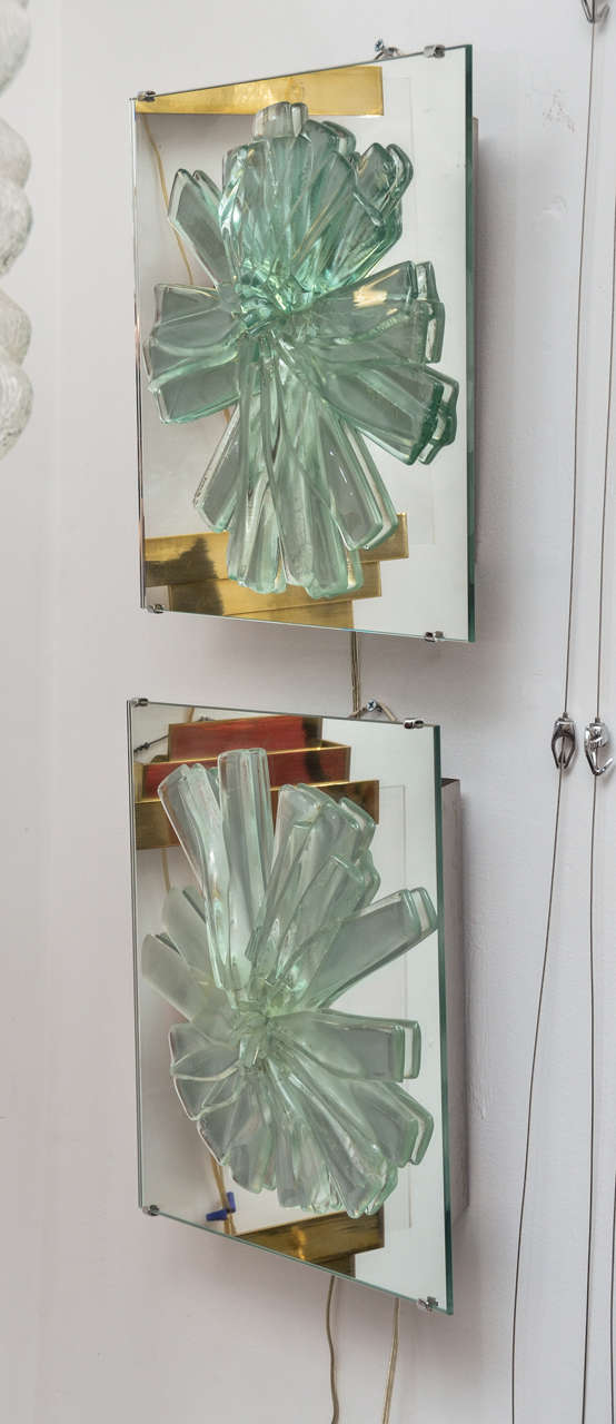 Mid-Century Modern Pair of Sculptural Glass Wall Sconces