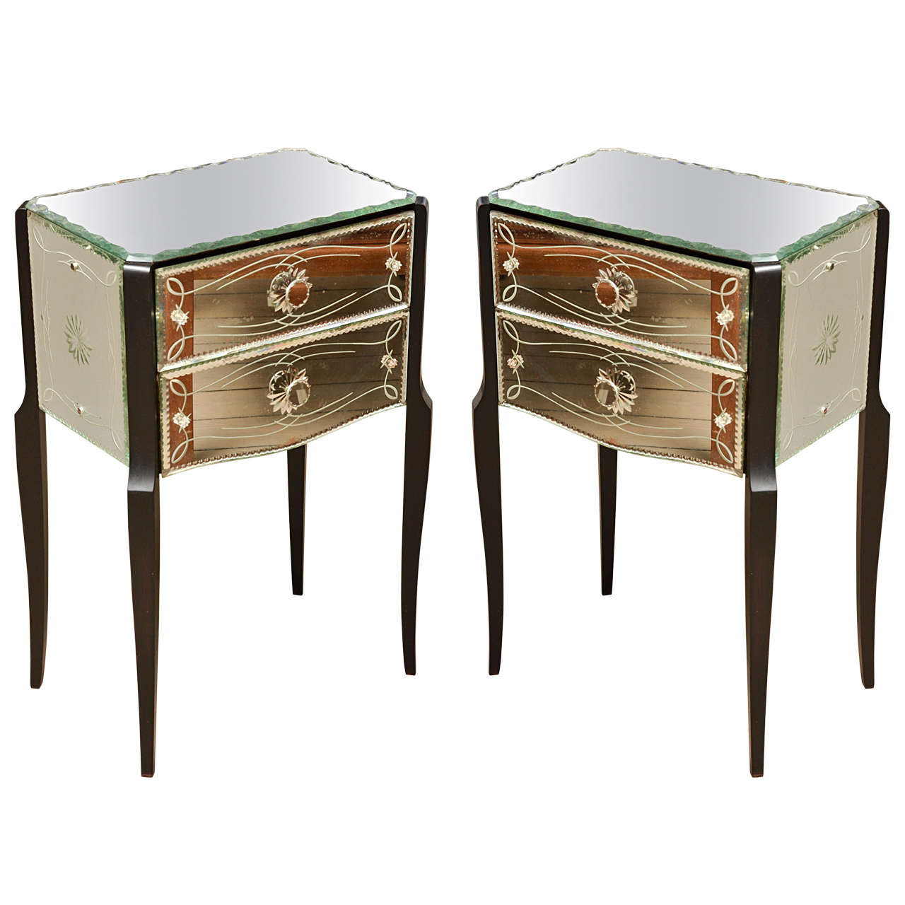 Pair of Mirrored Night Stands at 1stdibs