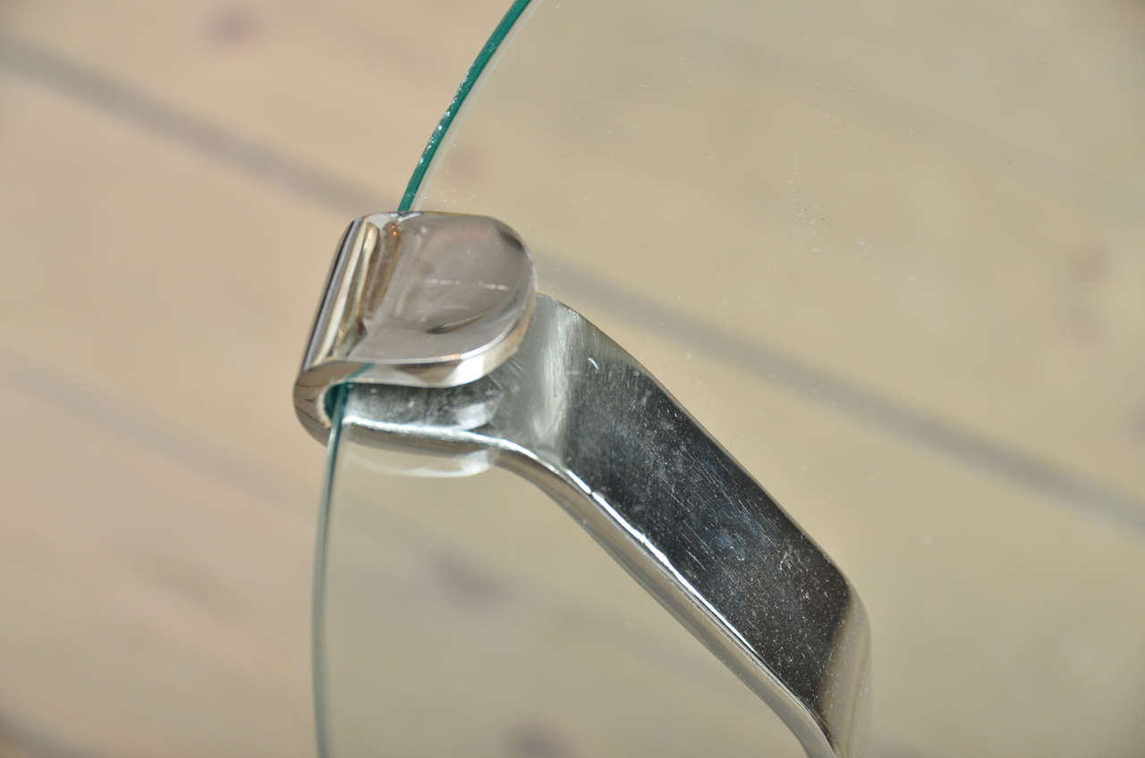 Pair of Glass and Nickel "X" Base Tables with Clip Detail For Sale at