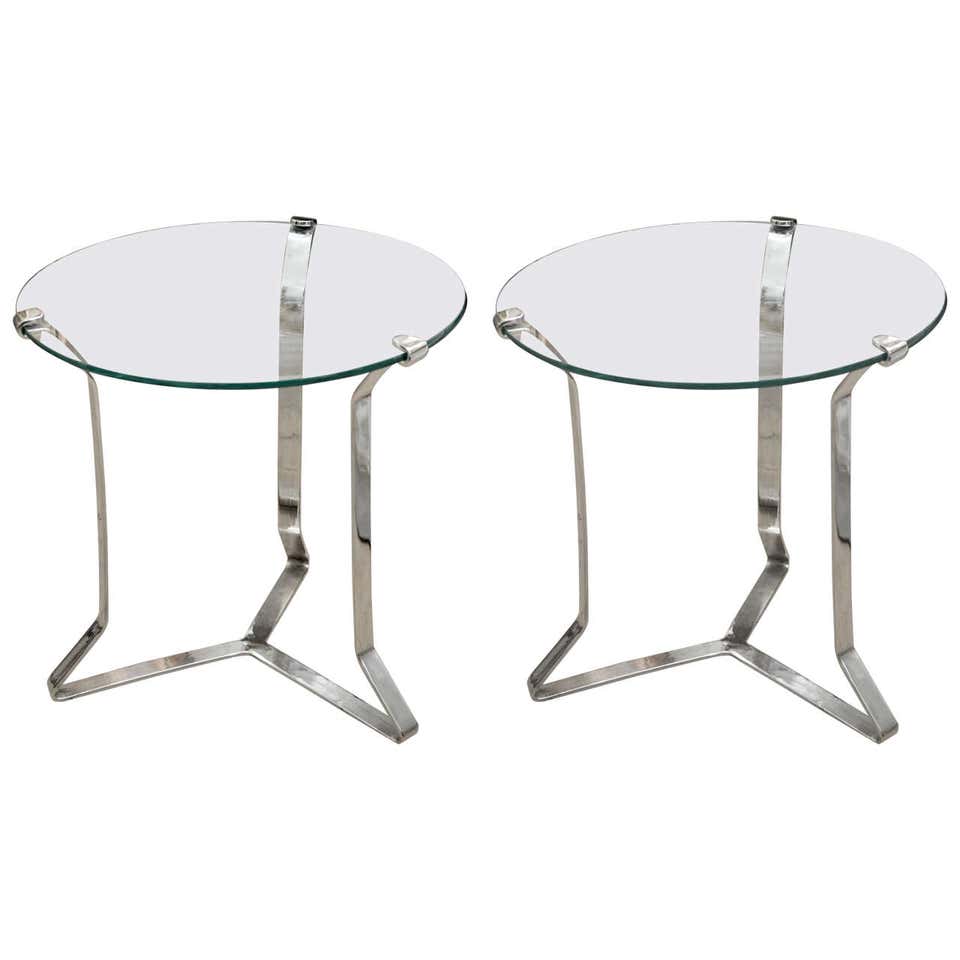 Pair of Wood Base Glass Triangular Top Tables at 1stDibs