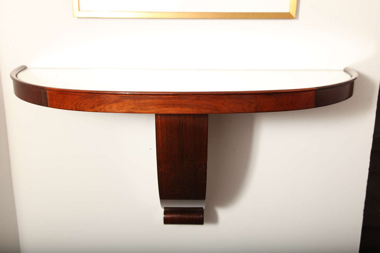 French Demi-Lune Wall Mounted Console with Mirrored Top by Jules Leleu