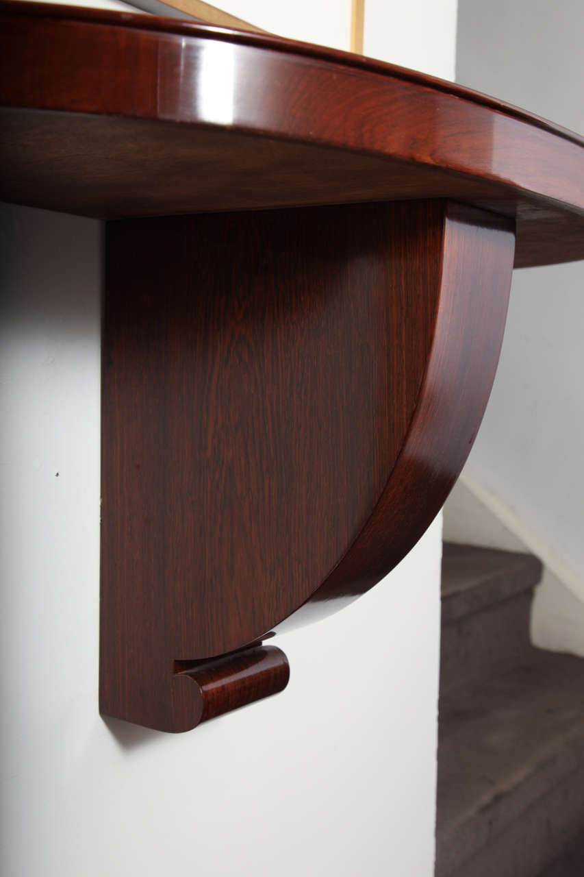 20th Century Demi-Lune Wall Mounted Console with Mirrored Top by Jules Leleu