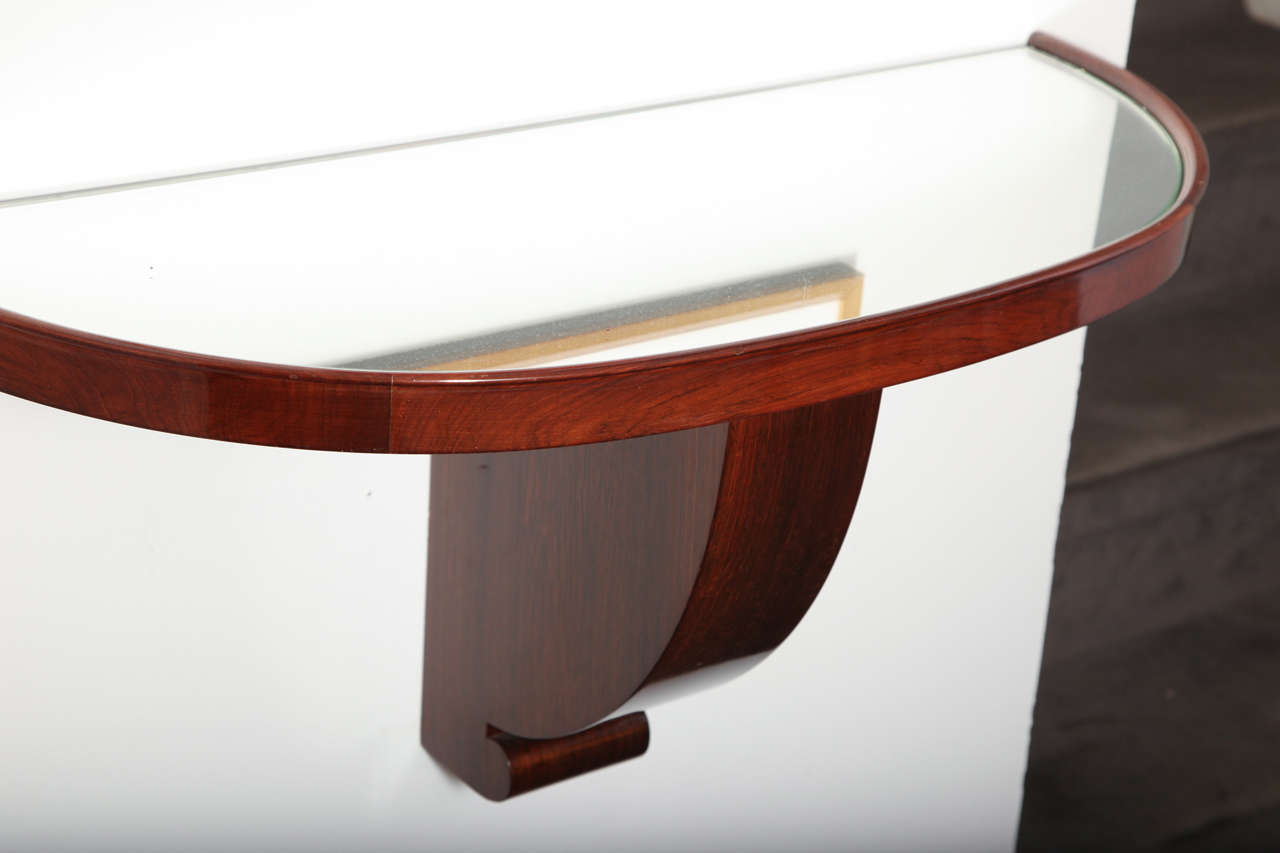 Mahogany Demi-Lune Wall Mounted Console with Mirrored Top by Jules Leleu