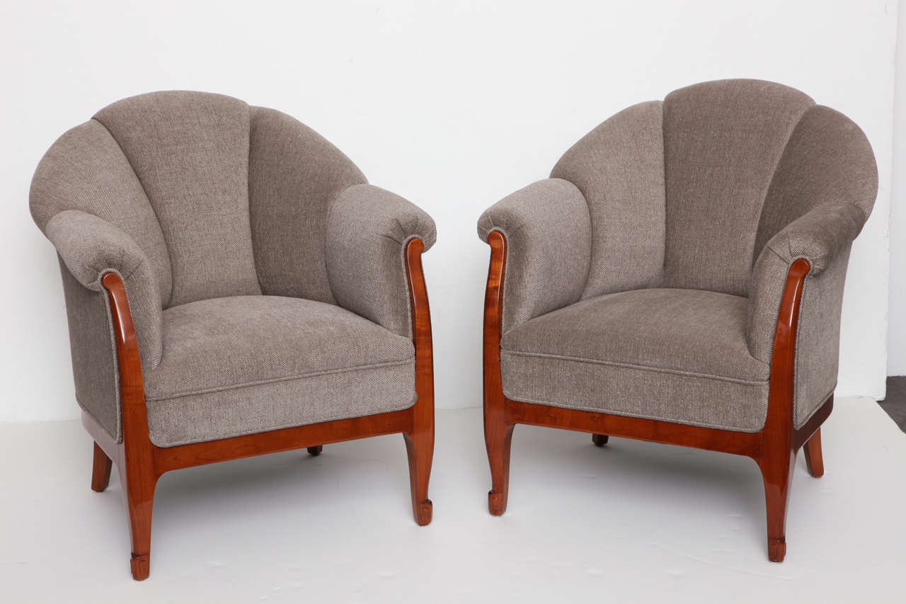 Pair of pearwood armchairs by Louis Süe 

*Additional pair upholstered in muslin is also available

For a watercolor of similar chairs, see Süe et Mare et La Compagnie des Arts Français by Florence Camard, les Editions de l'Amateur, Paris, 1993,