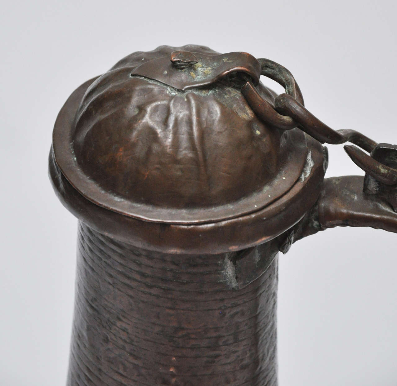 Vintage Brass Watering Jug with Hammered Snake's Tail Handle