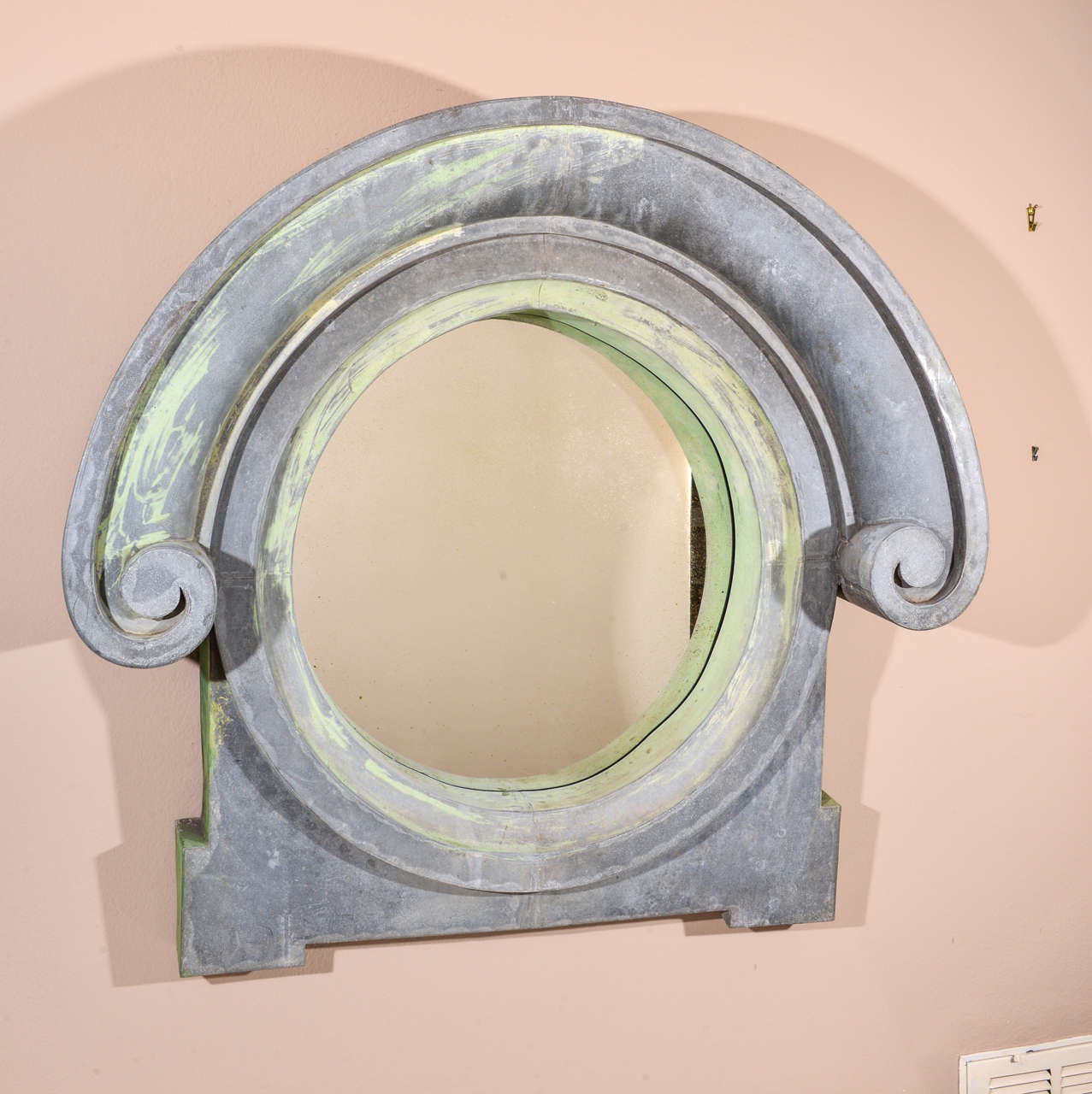 19th c. French Oval Zinc Window Mirror