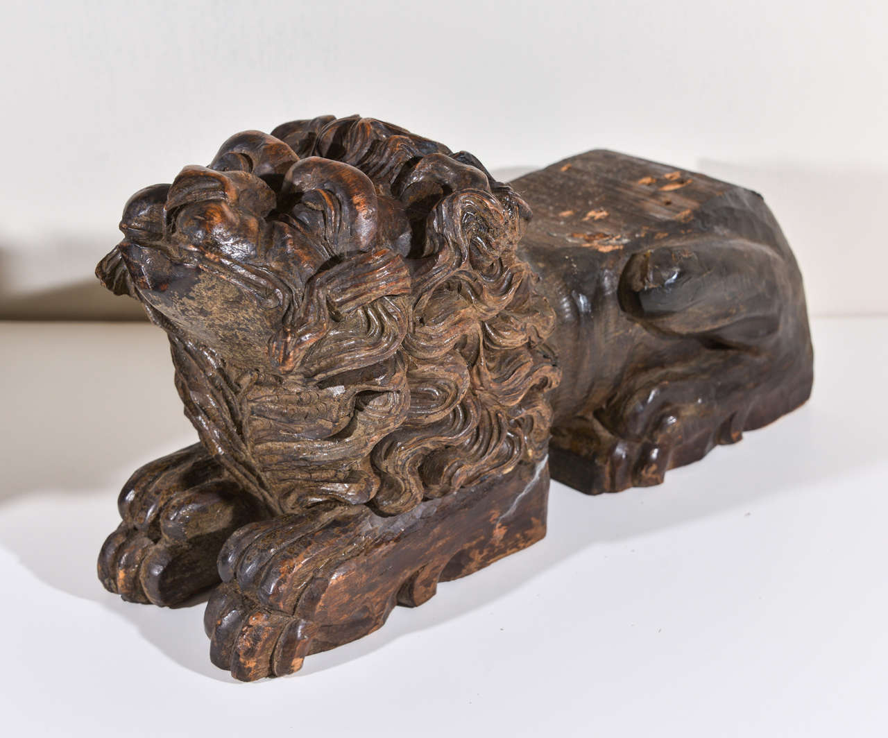 19th Century Carved Wood Lion Figure Bookends or Wall Brackets