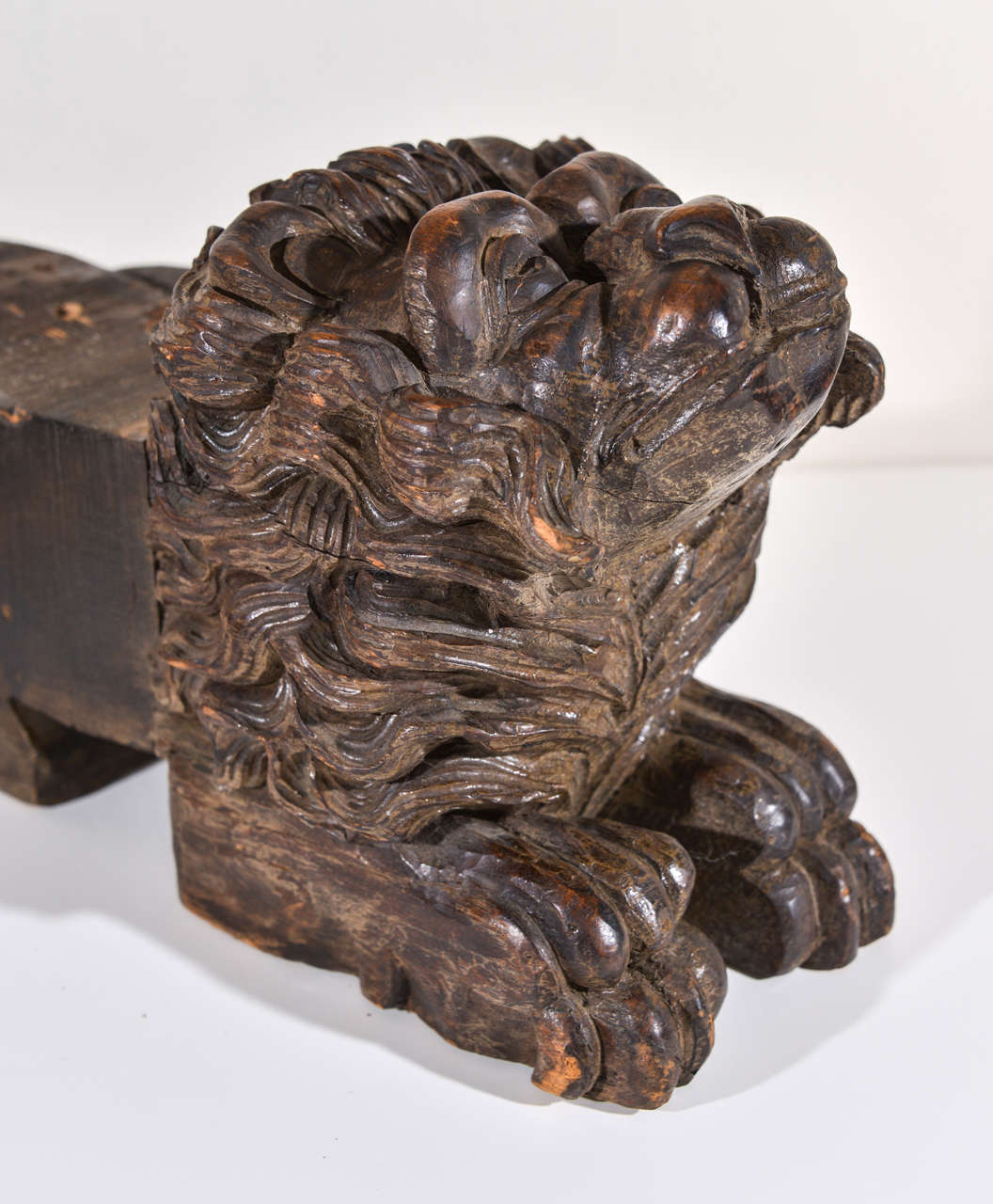 Carved Wood Lion Figure Bookends or Wall Brackets 2
