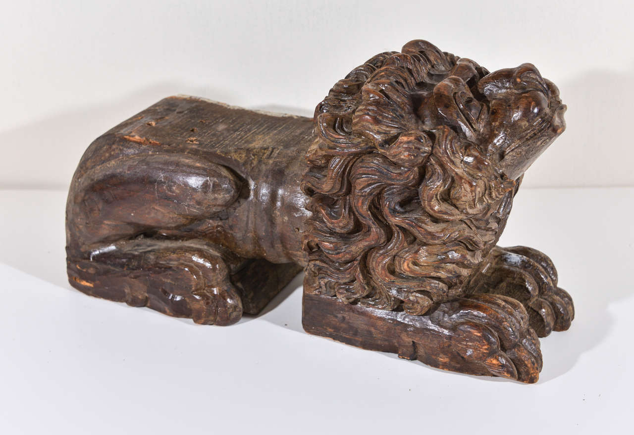 Carved Wood Lion Figure Bookends or Wall Brackets 4