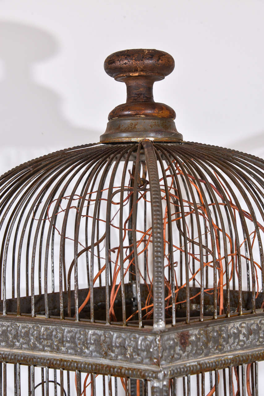 19th Century French Iron and Enamel Bird Cage In Excellent Condition For Sale In Houston, TX