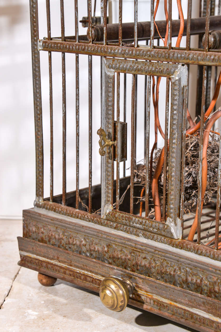 19th Century French Iron and Enamel Bird Cage For Sale 1