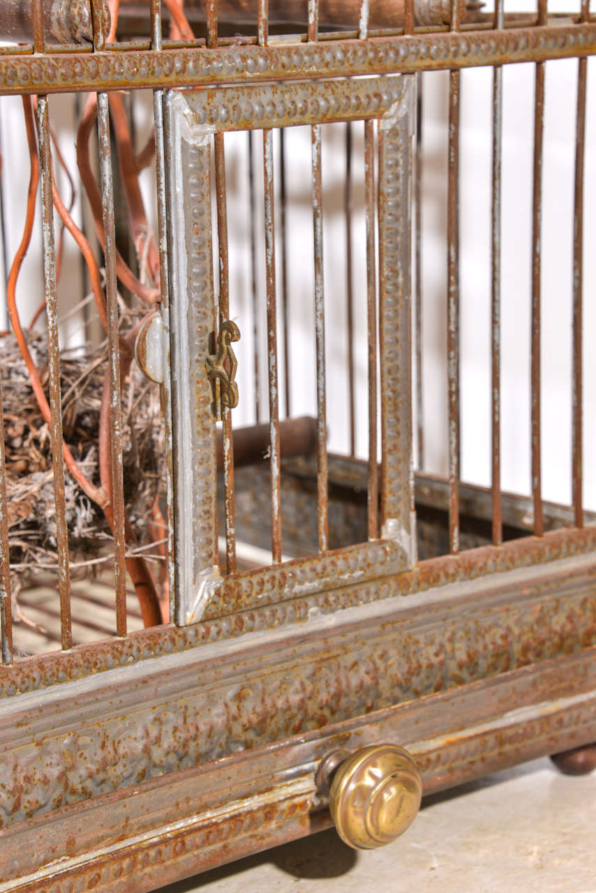 19th Century French Iron and Enamel Bird Cage For Sale 4