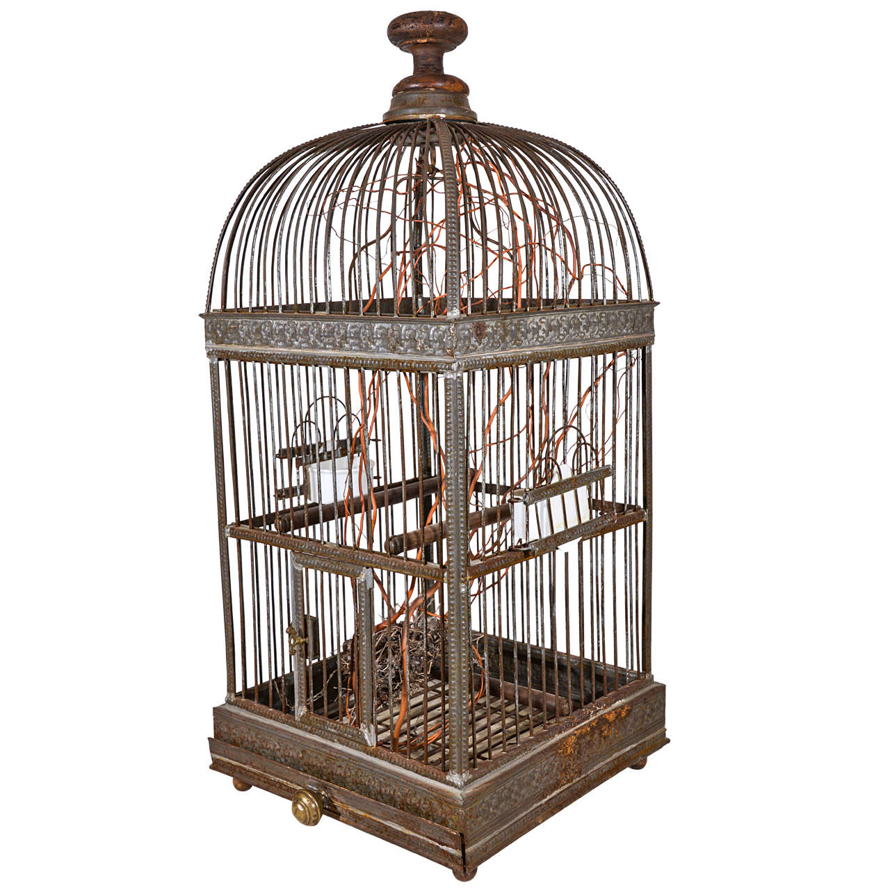 19th Century French Iron and Enamel Bird Cage For Sale