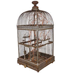 Antique 19th Century French Iron and Enamel Bird Cage