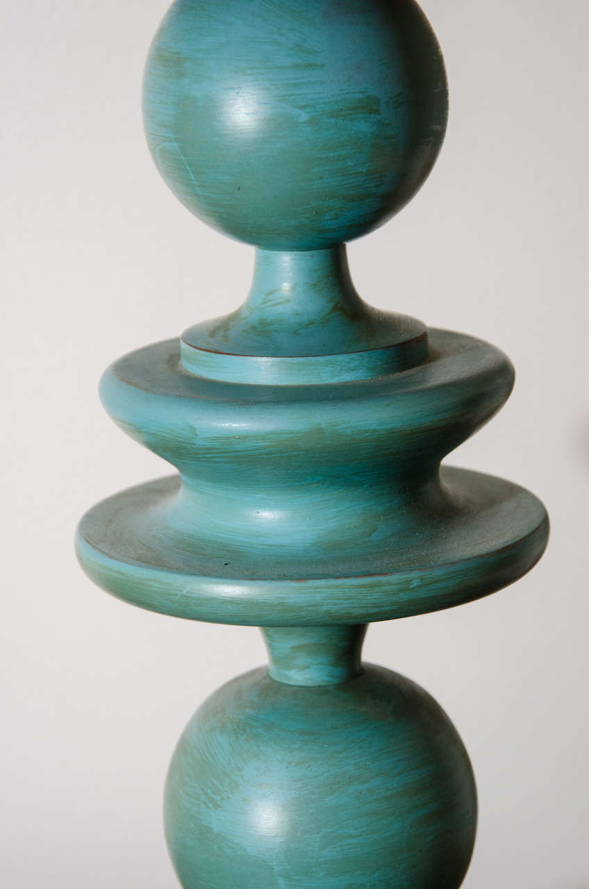 Mid-20th Century 1950's wooden lamp with original turquoise paint