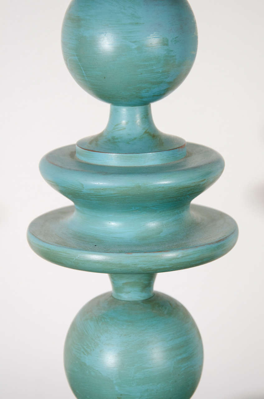 1950's wooden lamp with original turquoise paint 1