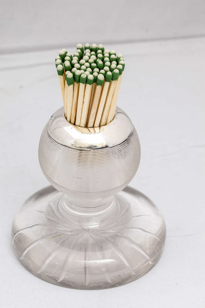 Edwardian Sterling Silver-Mounted Crystal Match Striker on Pedestal Base