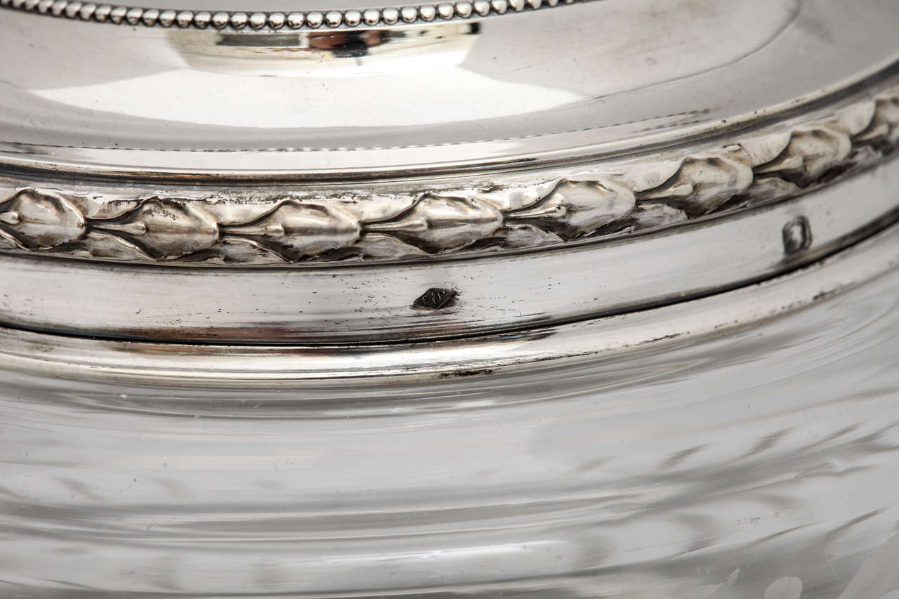 French Puiforcat Art Deco Sterling Silver and Crystal Powder Jar